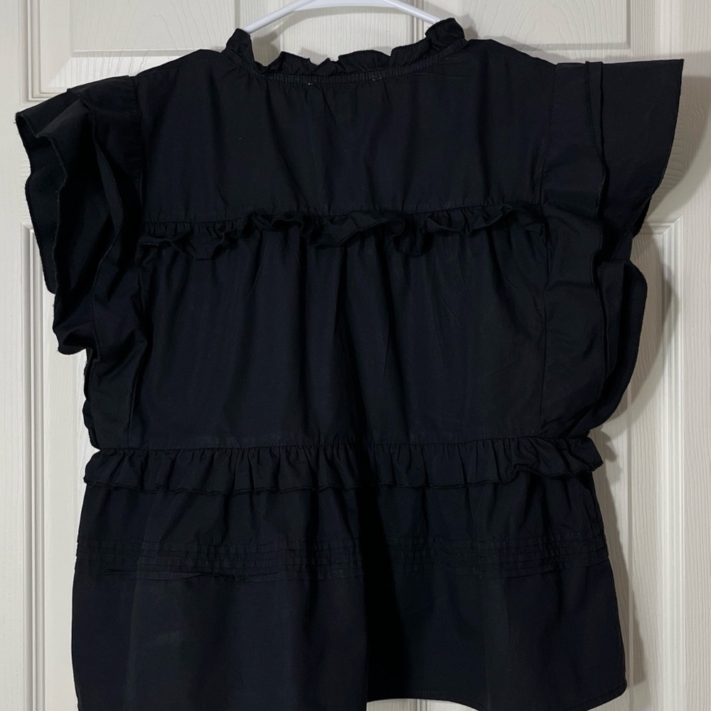 PINCH Black Ruffle Tiered Cropped Blouse Size S Romantic Date Night Chic - Picture 4 of 9
